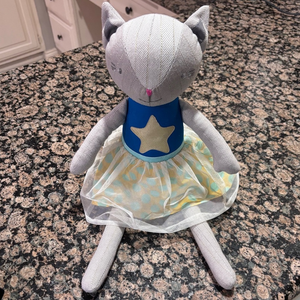 Cat girl/ballerina stuffed animal gold stitches  -no stains-stored in bin